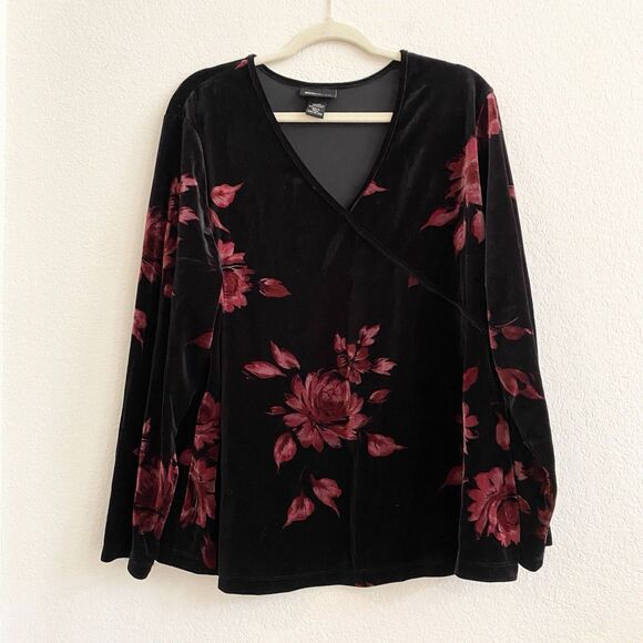 Lane‎ Bryant Blouse Womens 22/24 Dark  Floral Whimsigoth Velvet Fairy Black Red - Picture 6 of 9